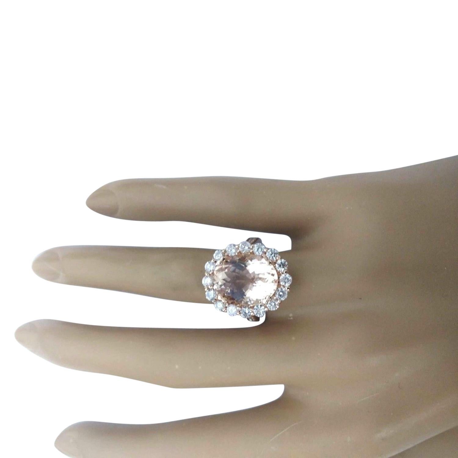 Women's Morganite Diamond Ring In 14 Karat Solid Rose Gold  For Sale