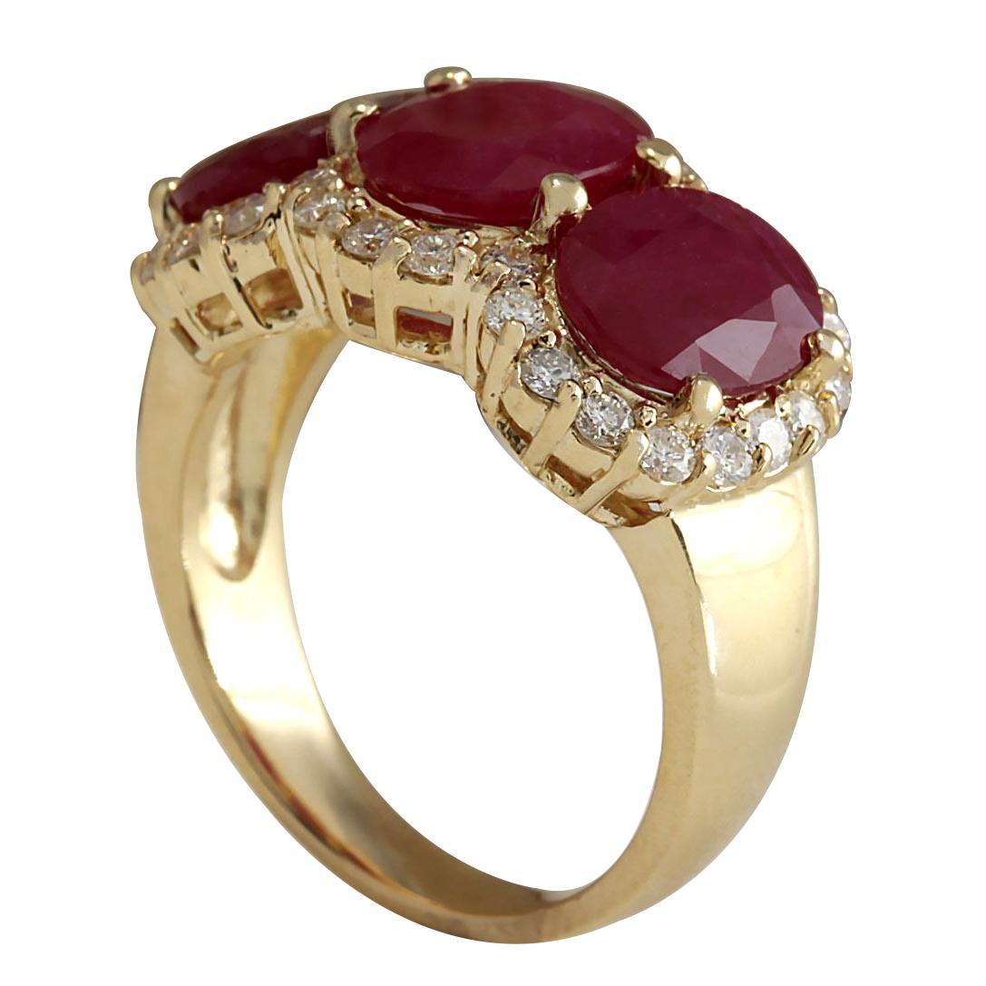 Oval Cut Ruby Diamond Ring In 14 Karat Yellow Gold  For Sale