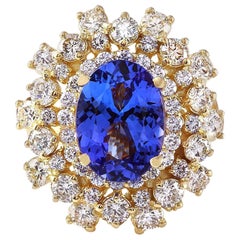 Exquisite Natural Tanzanite Diamond Ring In 14 Karat Solid Yellow Gold