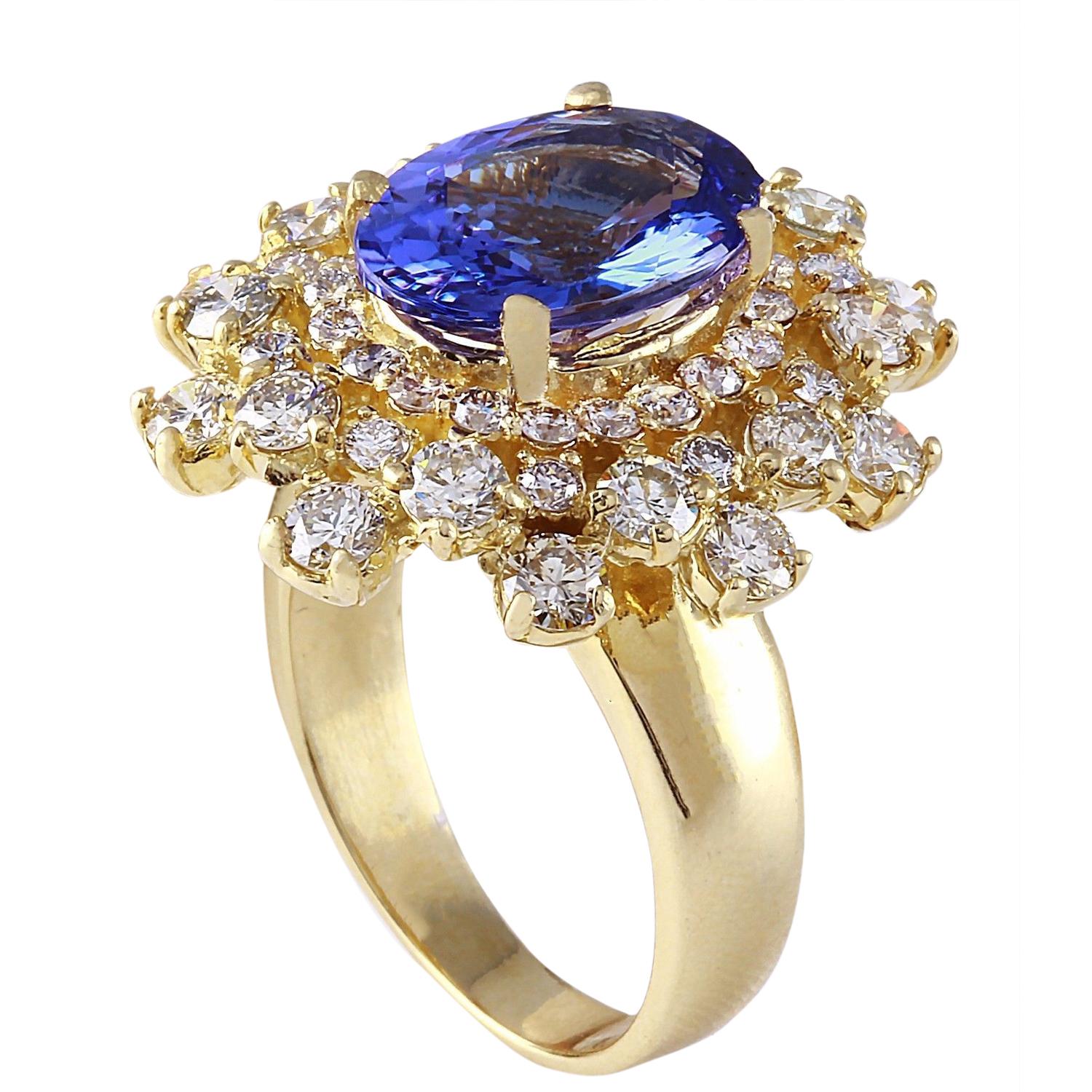Oval Cut Exquisite Natural Tanzanite Diamond Ring In 14 Karat Solid Yellow Gold For Sale
