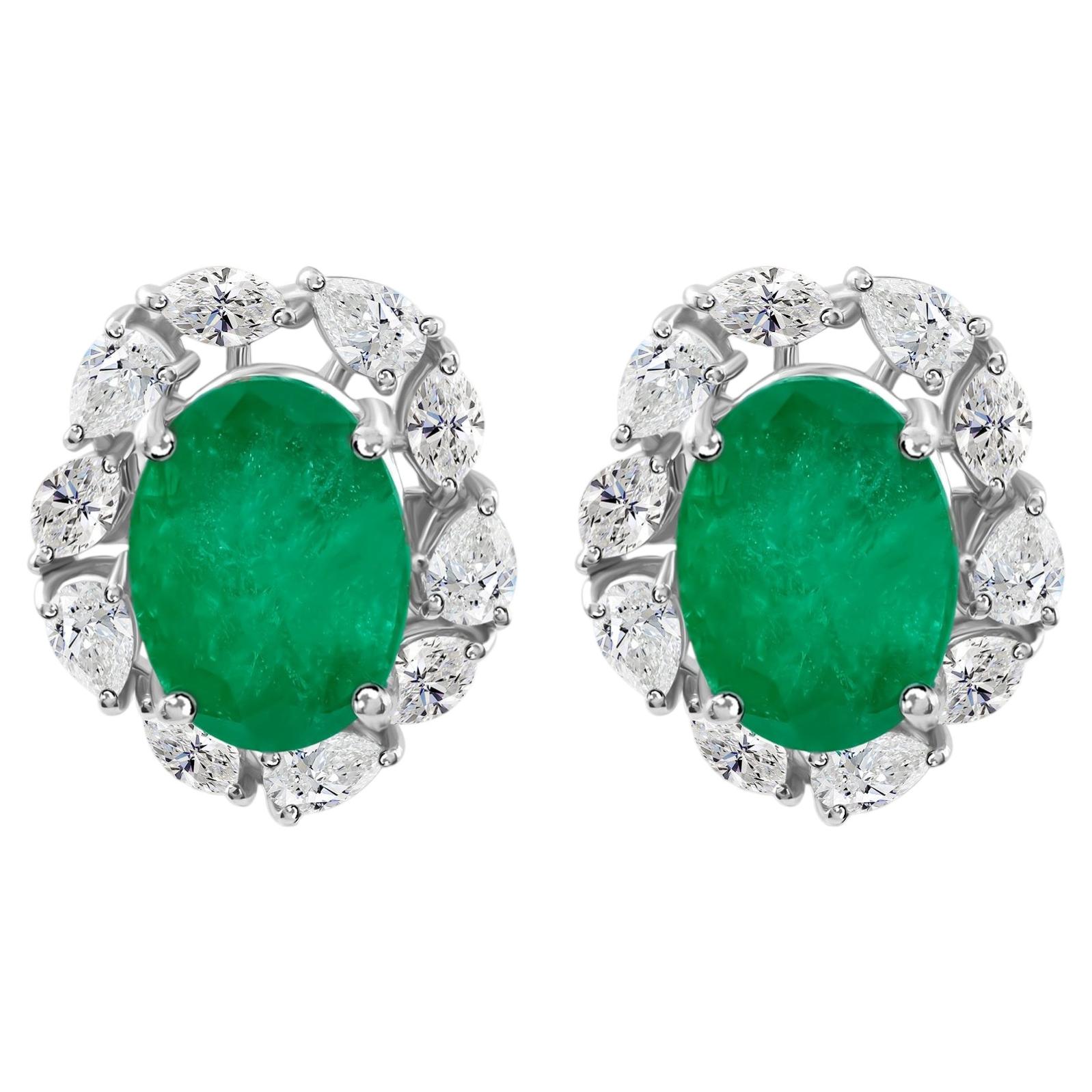 6,82 Karat schwere Ohrringe mit Smaragden aus Sambia und Diamanten, 18 Karat Weißgold, edler Schmuck