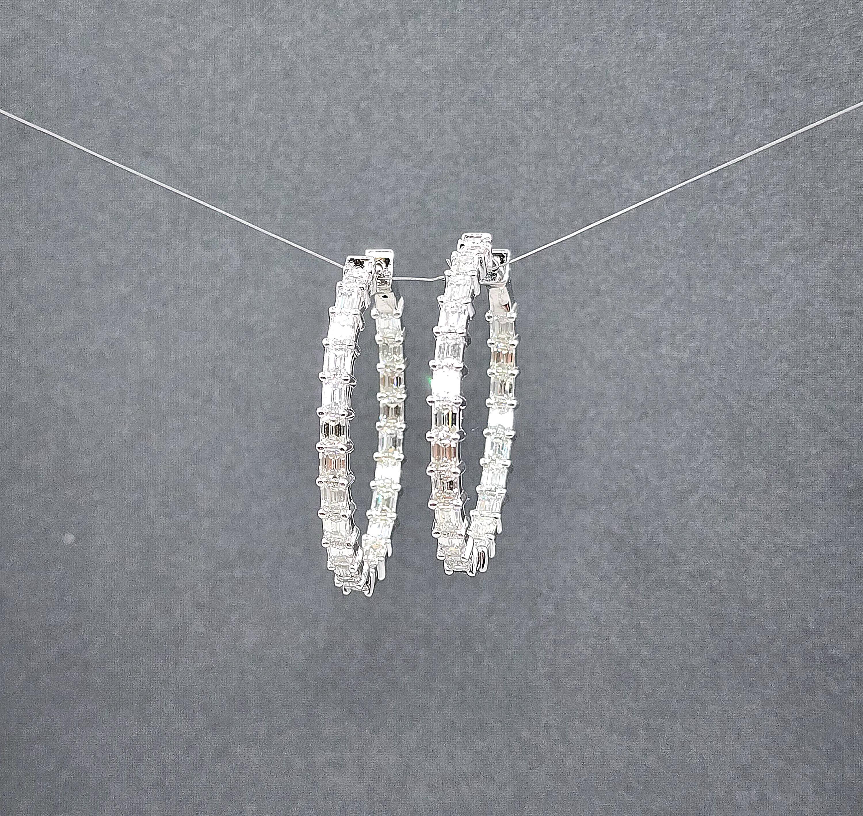 Modern 6.82 ct Emerald-Cut Diamond Hoop Earrings For Sale