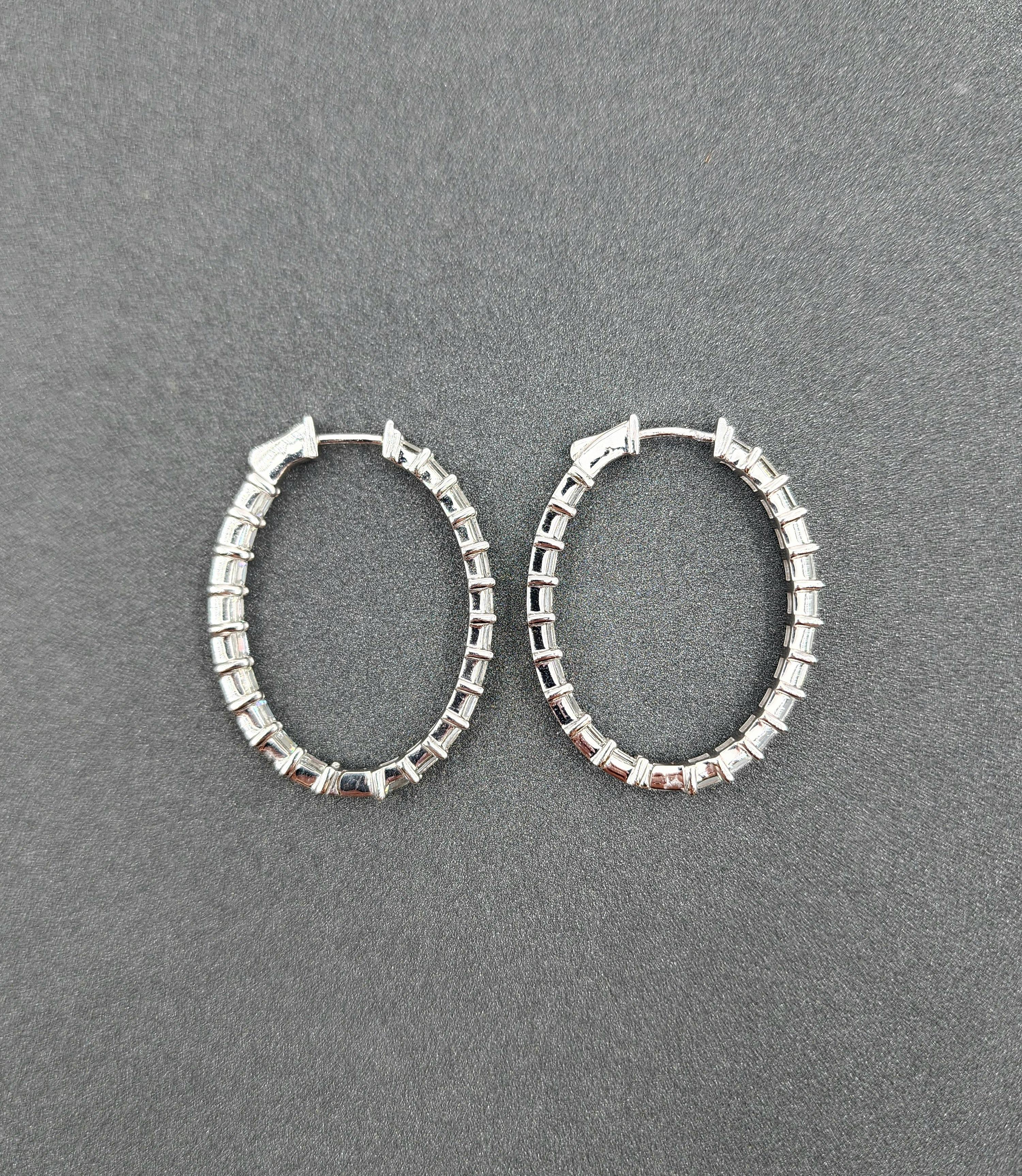 6.82 Carat Emerald-Cut Diamond 18K White Gold Hoop Earrings In New Condition For Sale In Chicago, IL