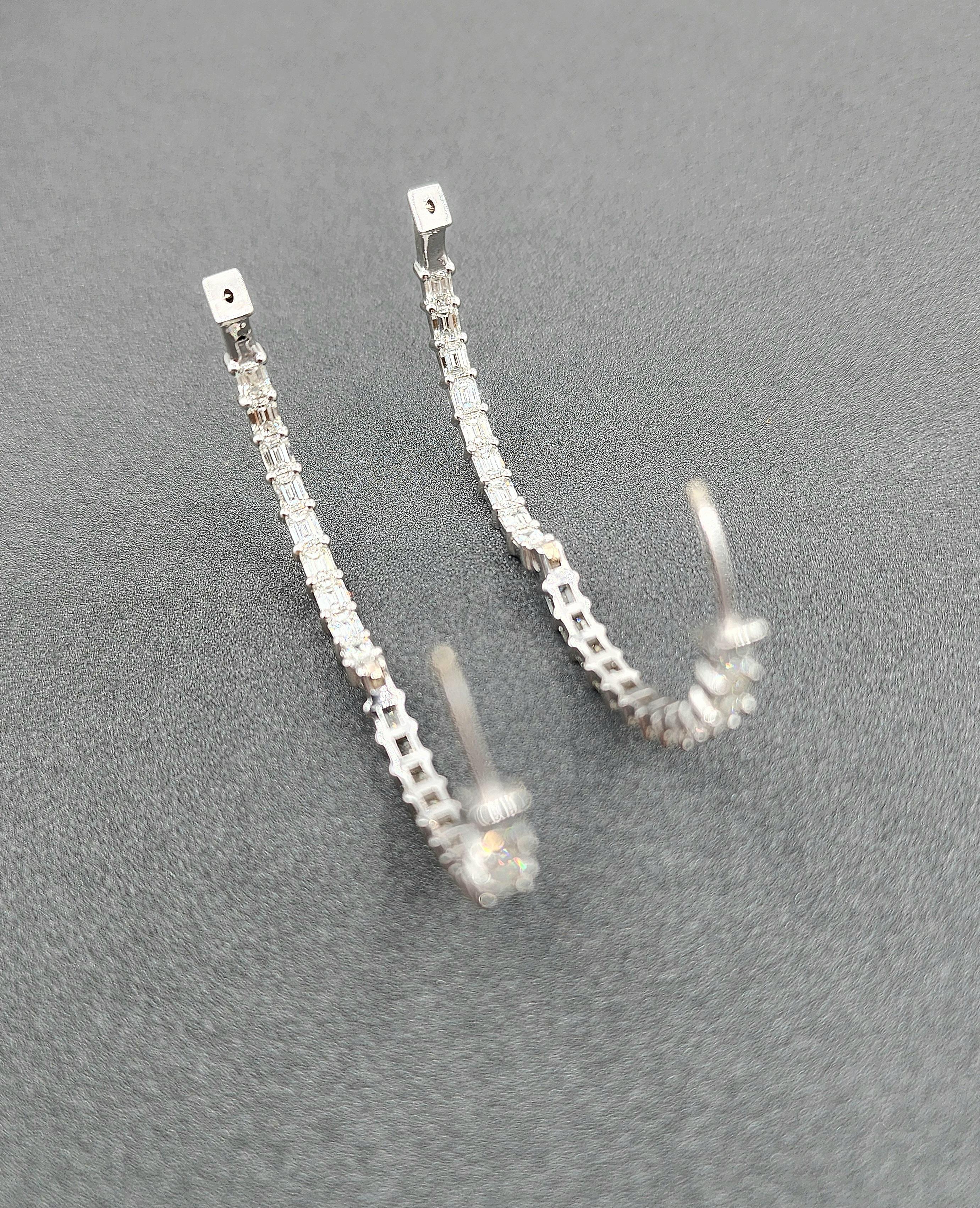6.82 Carat Emerald-Cut Diamond 18K White Gold Hoop Earrings For Sale 1