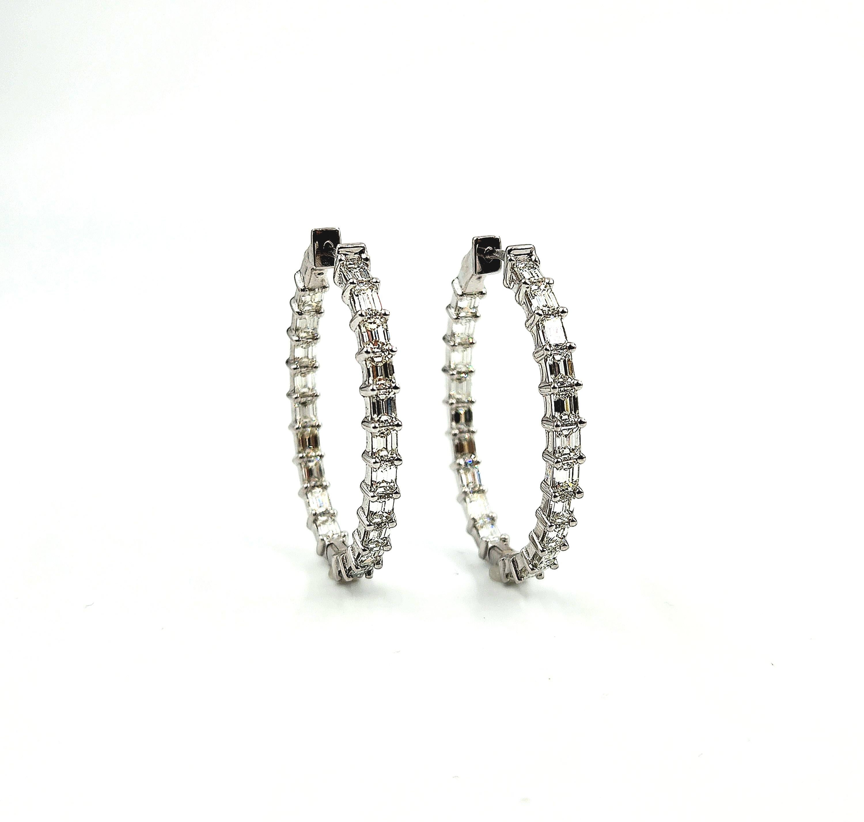 6.82 Carat Emerald-Cut Diamond 18K White Gold Hoop Earrings For Sale 3