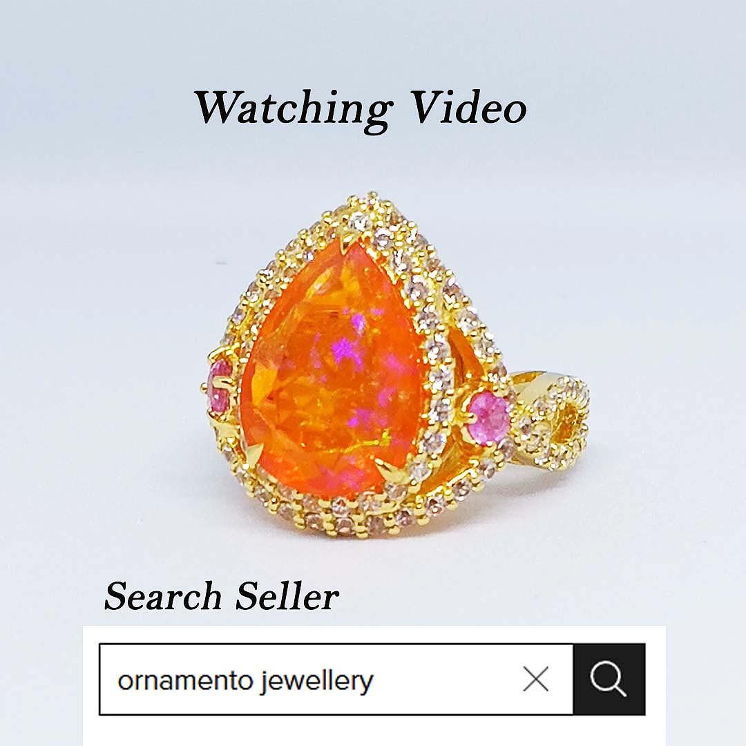 Art Nouveau 6.82 cts Orange Opal Ring. Sterling Silver on 18K gold Plated For Sale