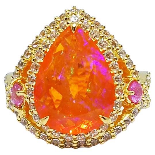 6.82 cts Orange Opal Ring. Sterling Silver on 18K gold Plated
