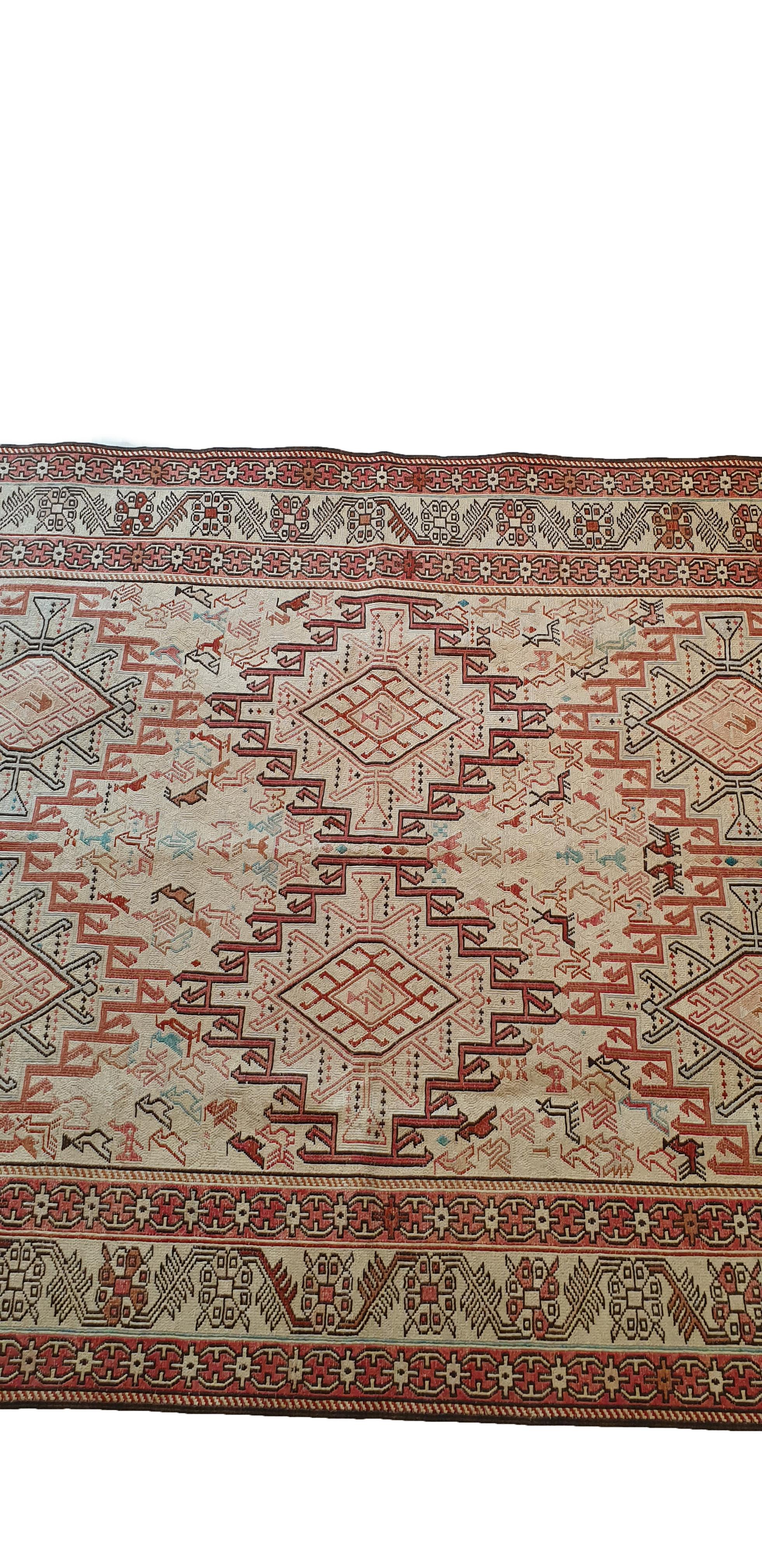 Caucasian 682 - Magnificent Kilim Embroidered with Wool and Silk from the Caucasus For Sale