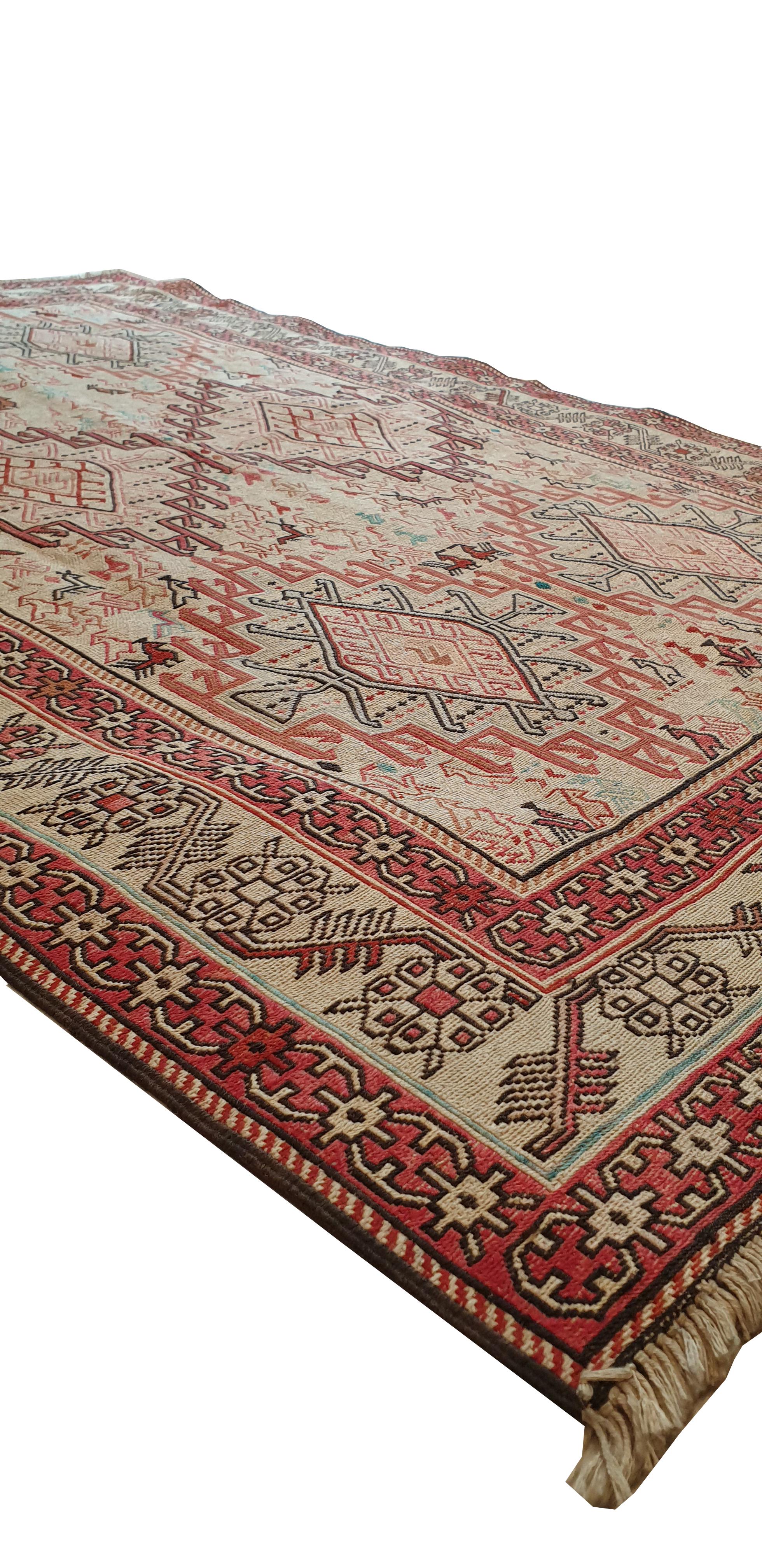 Mid-20th Century 682 - Magnificent Kilim Embroidered with Wool and Silk from the Caucasus For Sale