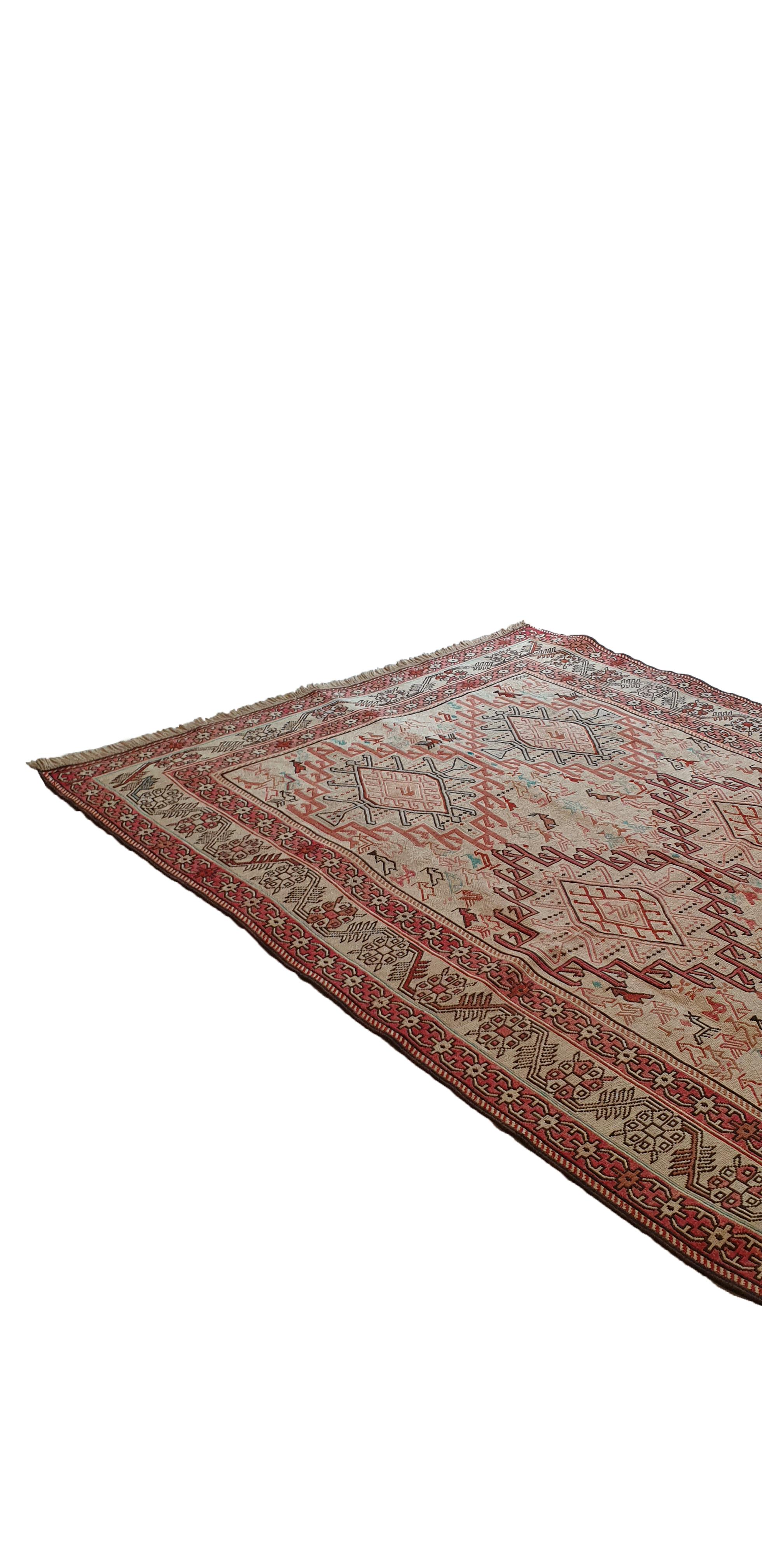 682 - Magnificent Kilim Embroidered with Wool and Silk from the Caucasus For Sale 1