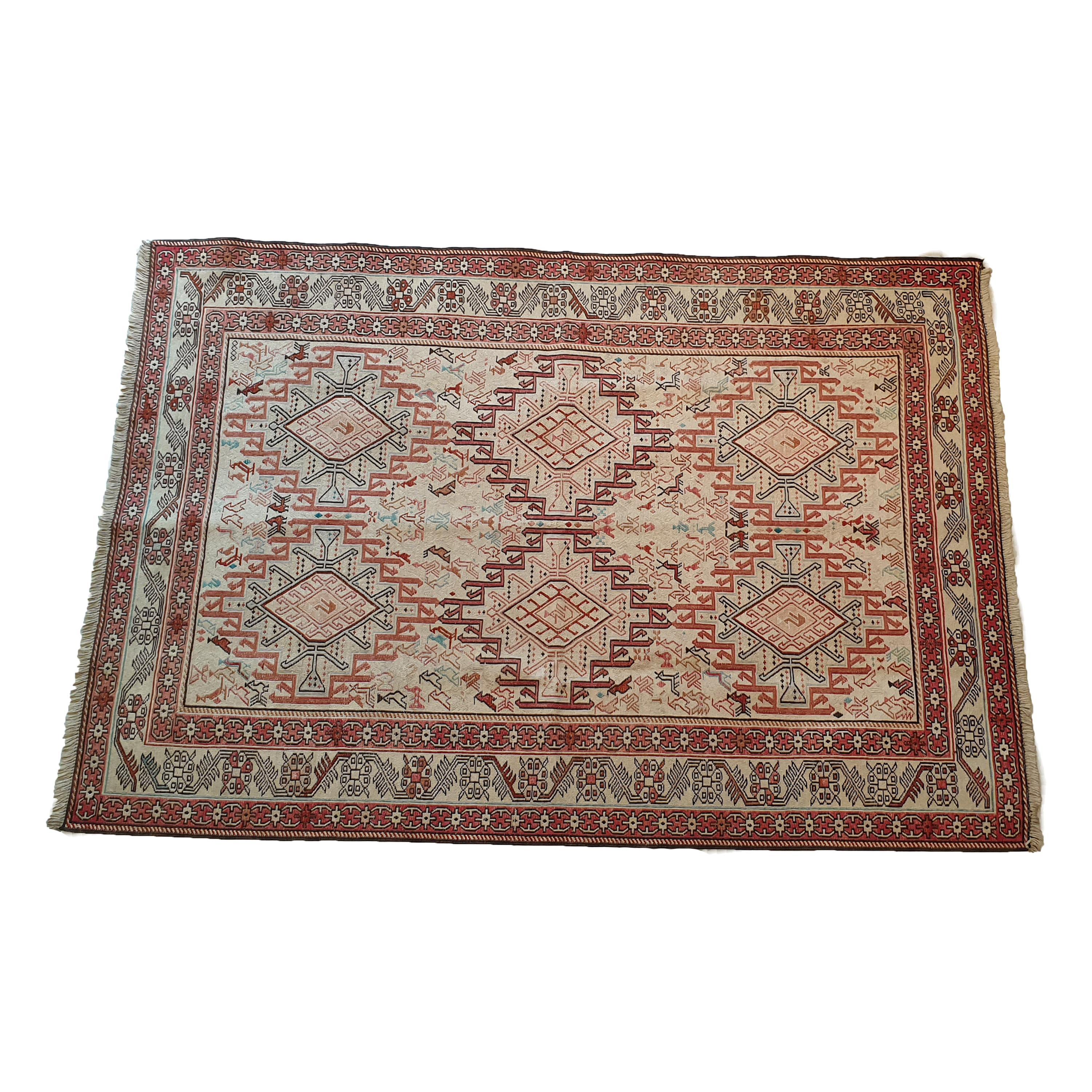 682 - Magnifico kilim ricamato in lana e seta proveniente dal Caucaso in vendita