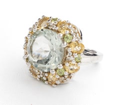6.82cttw Green Amethyst Peridot and White Topaz Sterling Silver Ring