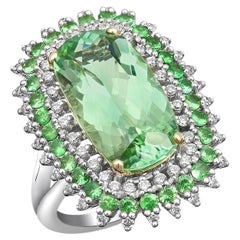 6.83 Сarats Tourmaline Diamonds & Tsavorites set in 14K White & Yellow Gold Ring