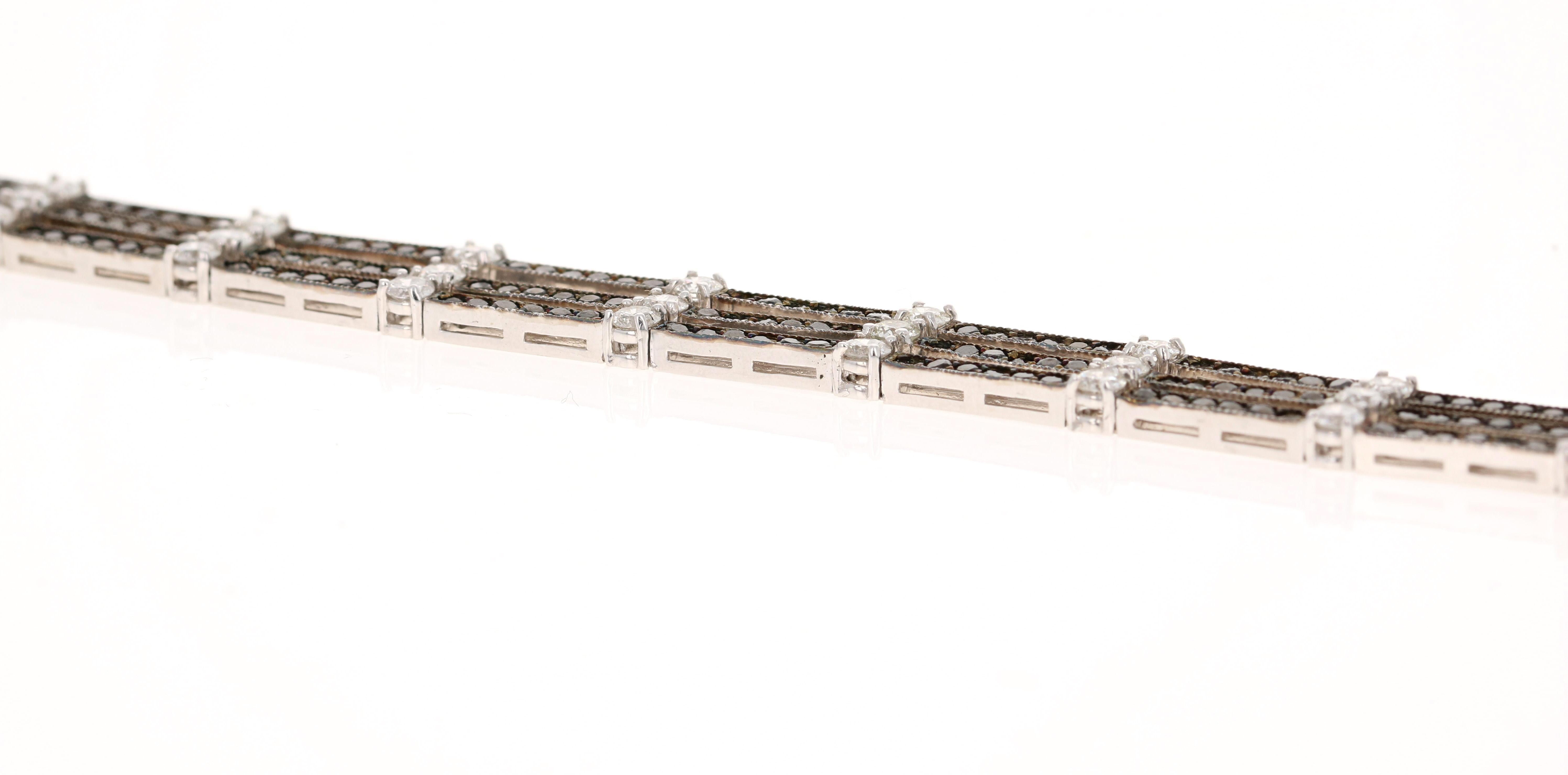 Contemporary 6.83 Carat Black Diamond White Diamond 14 Karat White Gold Bracelet