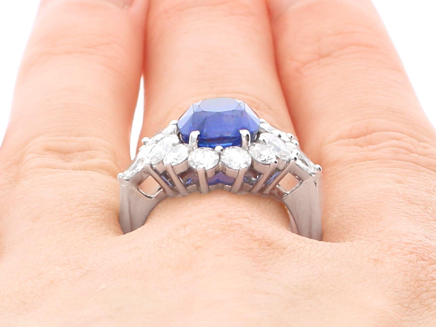 6.83 Carat Ceylon Sapphire 2.84 Carat Diamond Platinum Cocktail Ring Circa 1970 For Sale 5