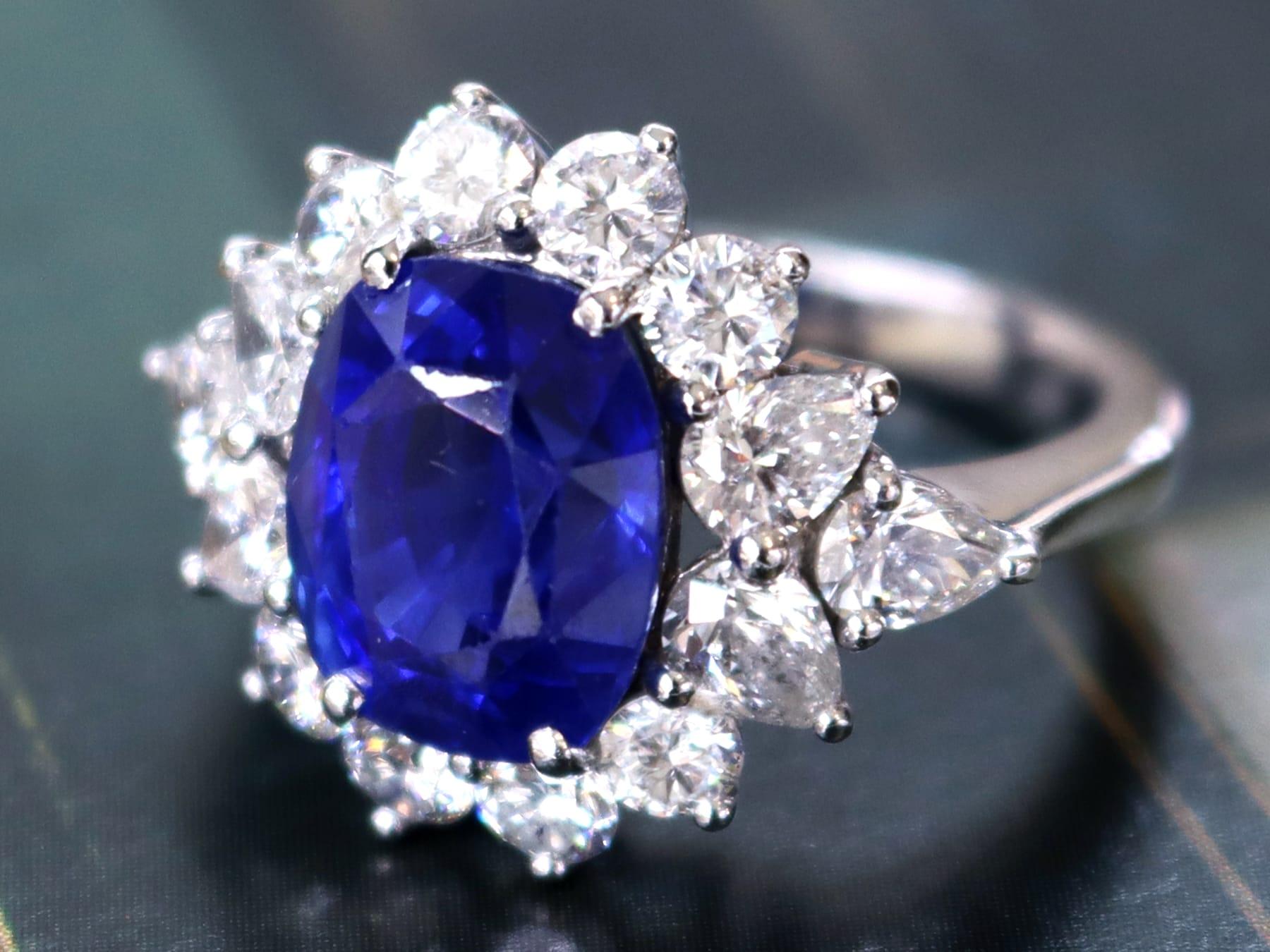 Cushion Cut 6.83 Carat Ceylon Sapphire 2.84 Carat Diamond Platinum Cocktail Ring Circa 1970 For Sale