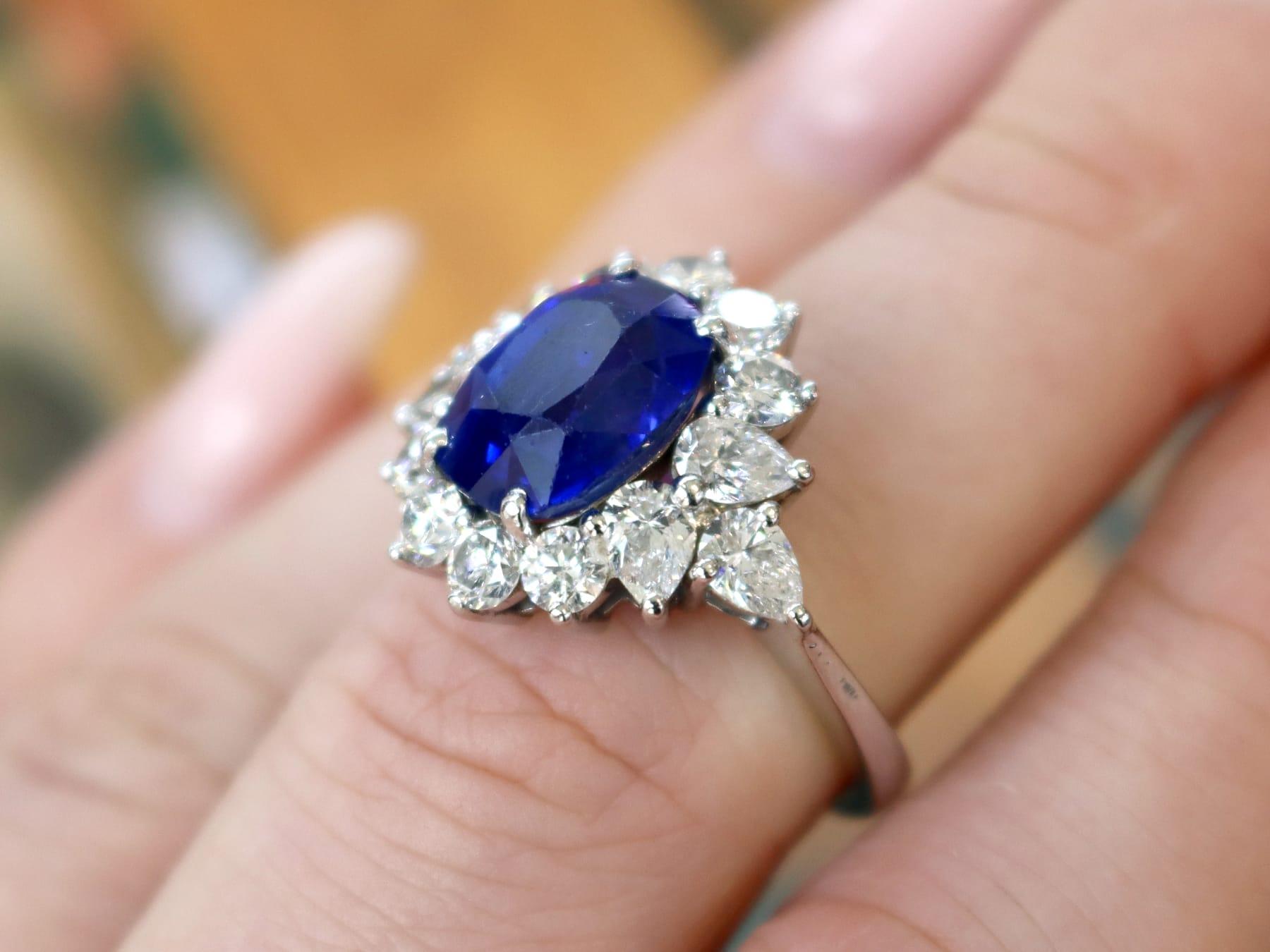 6.83 Carat Ceylon Sapphire 2.84 Carat Diamond Platinum Cocktail Ring Circa 1970 In Excellent Condition For Sale In Jesmond, Newcastle Upon Tyne