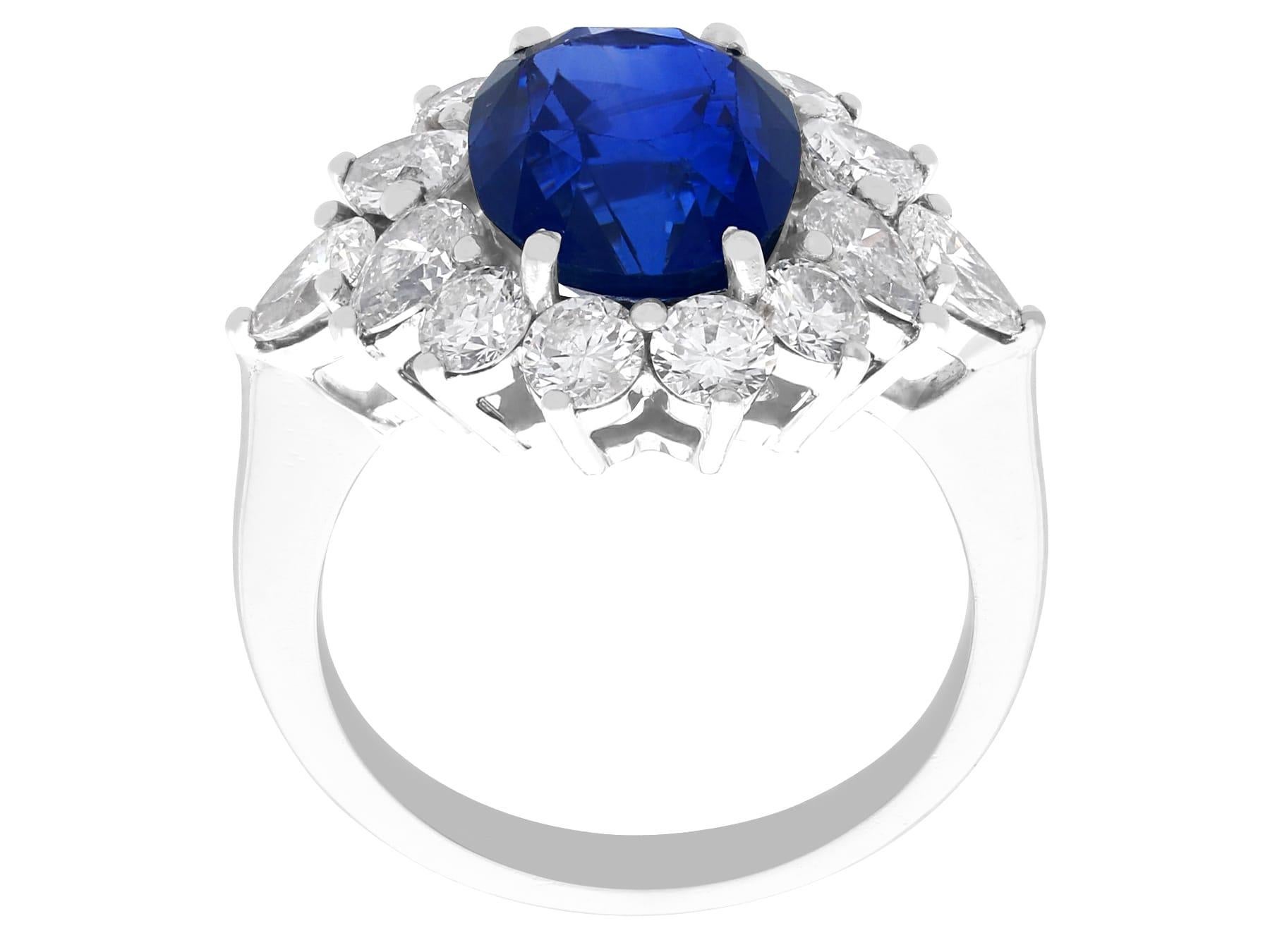 6.83 Carat Ceylon Sapphire 2.84 Carat Diamond Platinum Cocktail Ring Circa 1970 For Sale 2