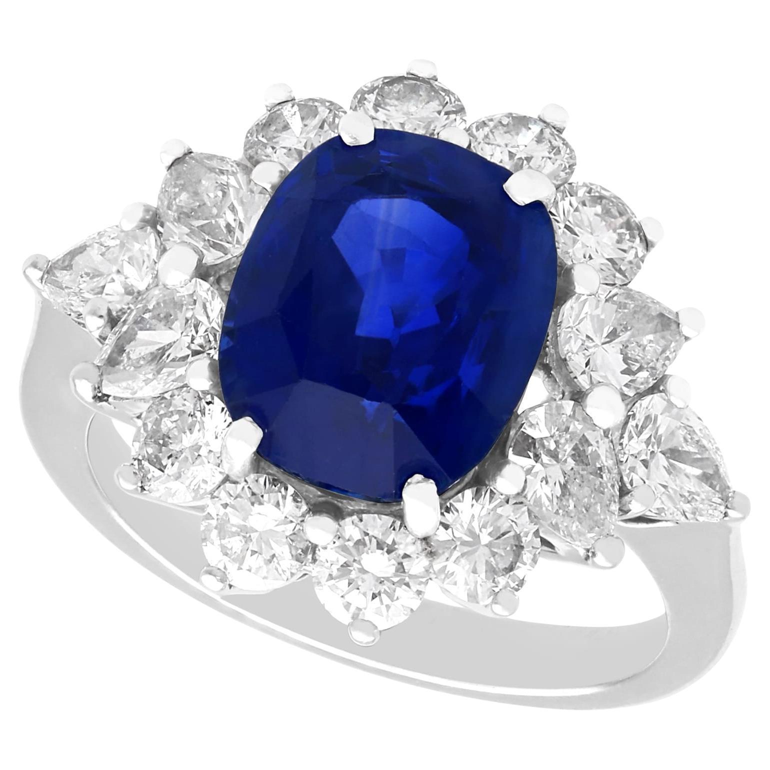 6.83 Carat Ceylon Sapphire 2.84 Carat Diamond Platinum Cocktail Ring Circa 1970