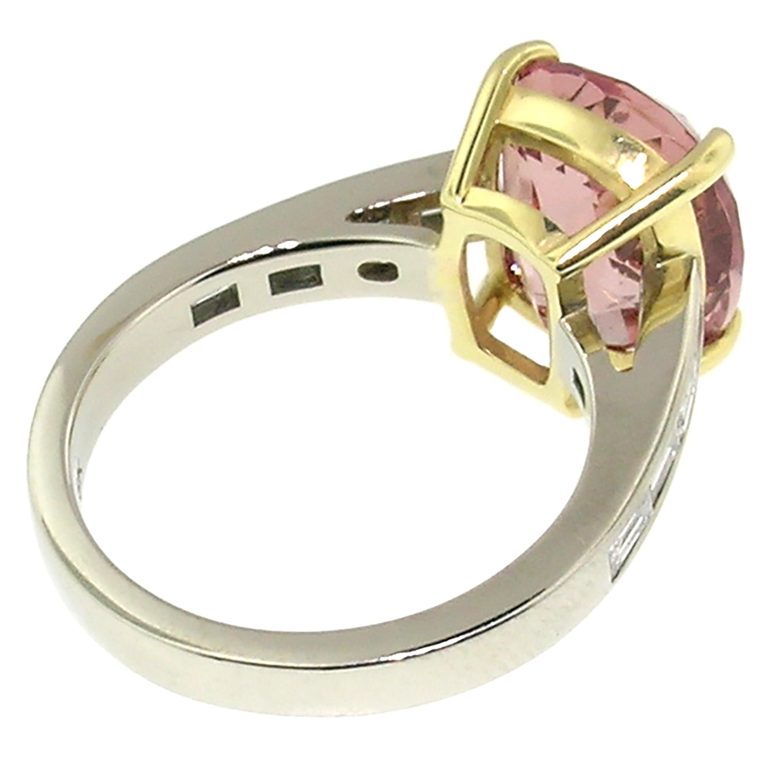 Cushion Cut 6.83 Carat Mahenge Pink Garnet in 18kt Gold and Diamond Ring by Cynthia Scott