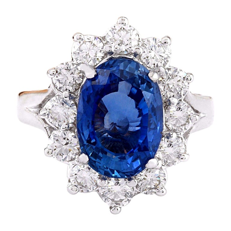 6.83 Carat Sapphire 18 Karat Solid White Gold Diamond Ring For Sale at ...