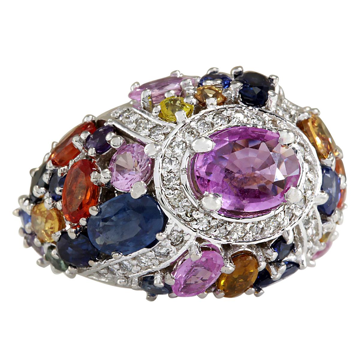 6.83 Carat Natural Sapphire 14 Karat White Gold Diamond Ring
Stamped: 14K White Gold
Total Ring Weight: 11.0 Grams
Total Natural Center Sapphire Weight is 1.12 Carat (Measures: 8.00x6.00 mm)
Color: Pink
Total Natural Side Sapphire Weight is 5.21
