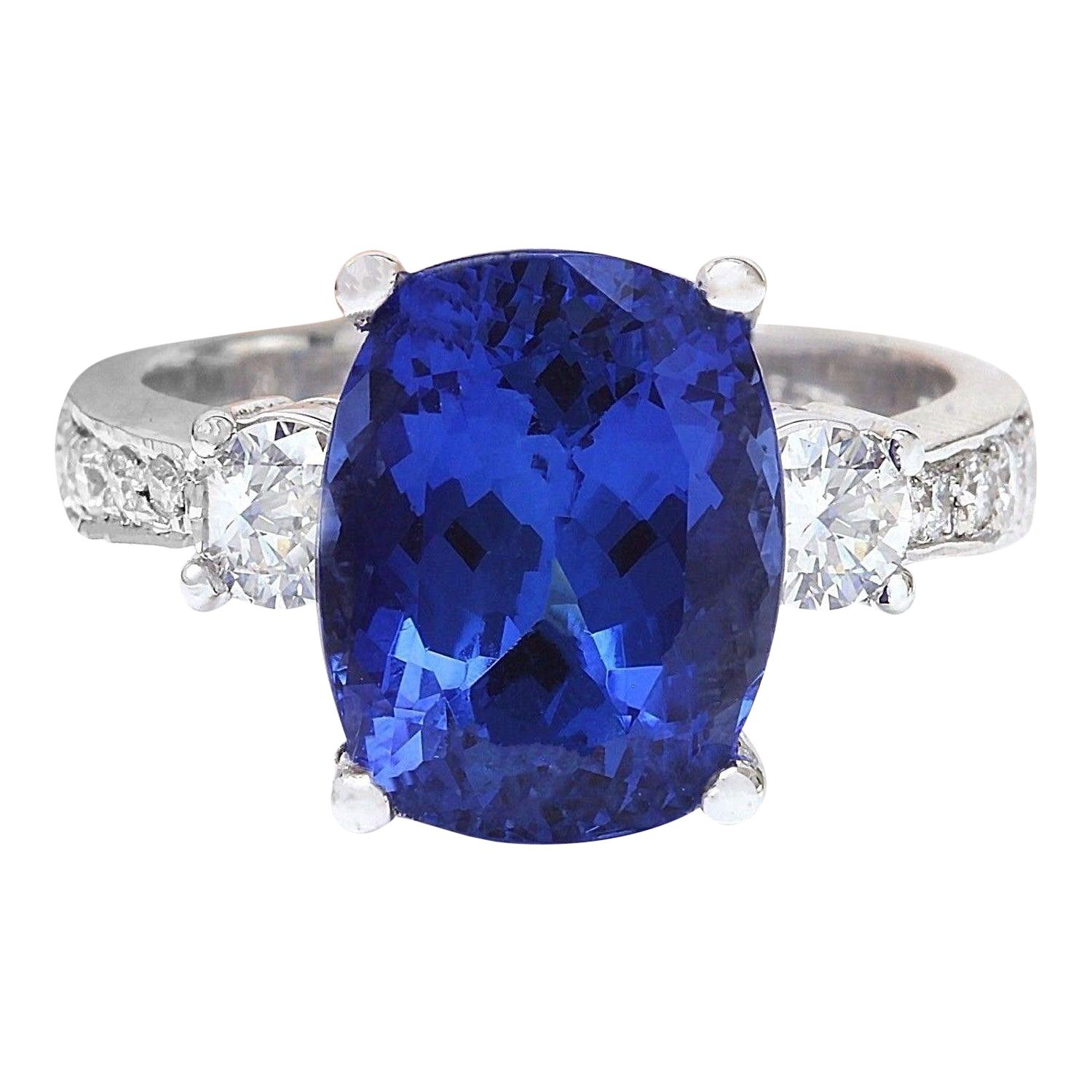 Bague en or blanc massif 14 carats avec tanzanite naturelle et diamants