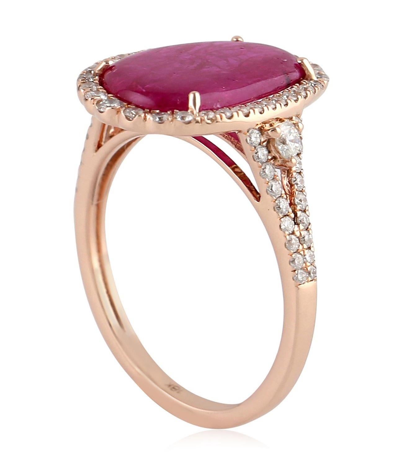 6.83 Carat Ruby Diamond Ring 18 Karat Yellow Gold In New Condition For Sale In Hoffman Estate, IL