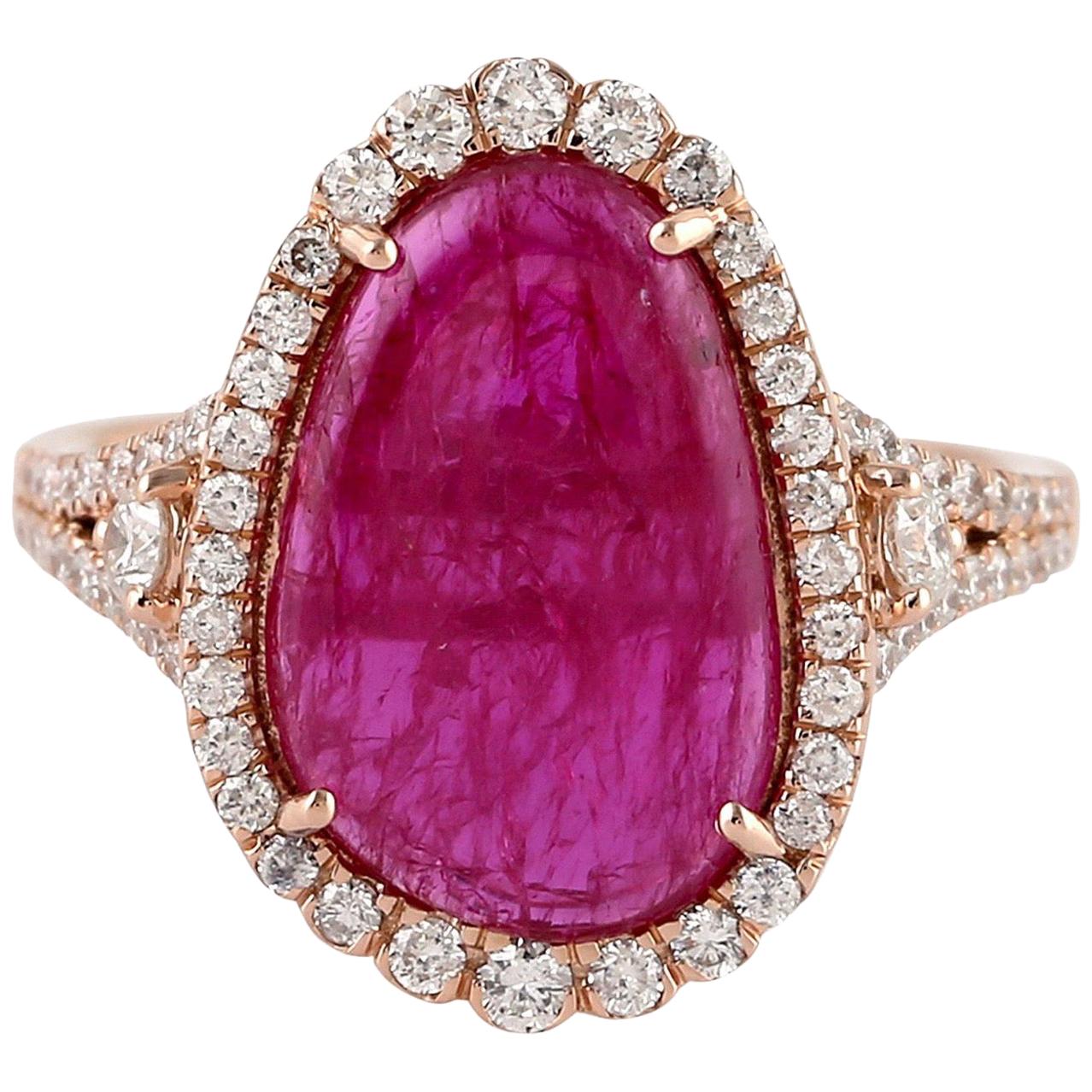 6.83 Carat Ruby Diamond Ring 18 Karat Yellow Gold