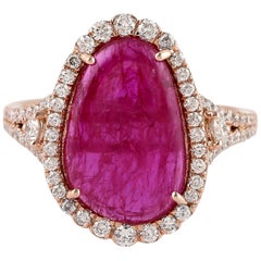 6.83 Carat Ruby Diamond Ring 18 Karat Yellow Gold