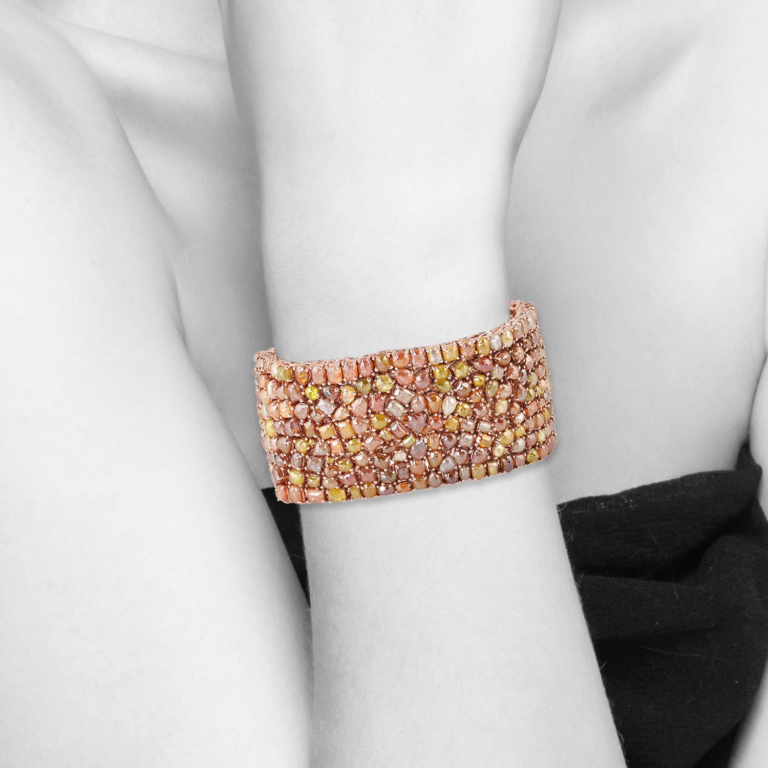 68.35 Carat Fancy Diamond 14 Karat Gold Cuff Bracelet In New Condition For Sale In Hoffman Estate, IL