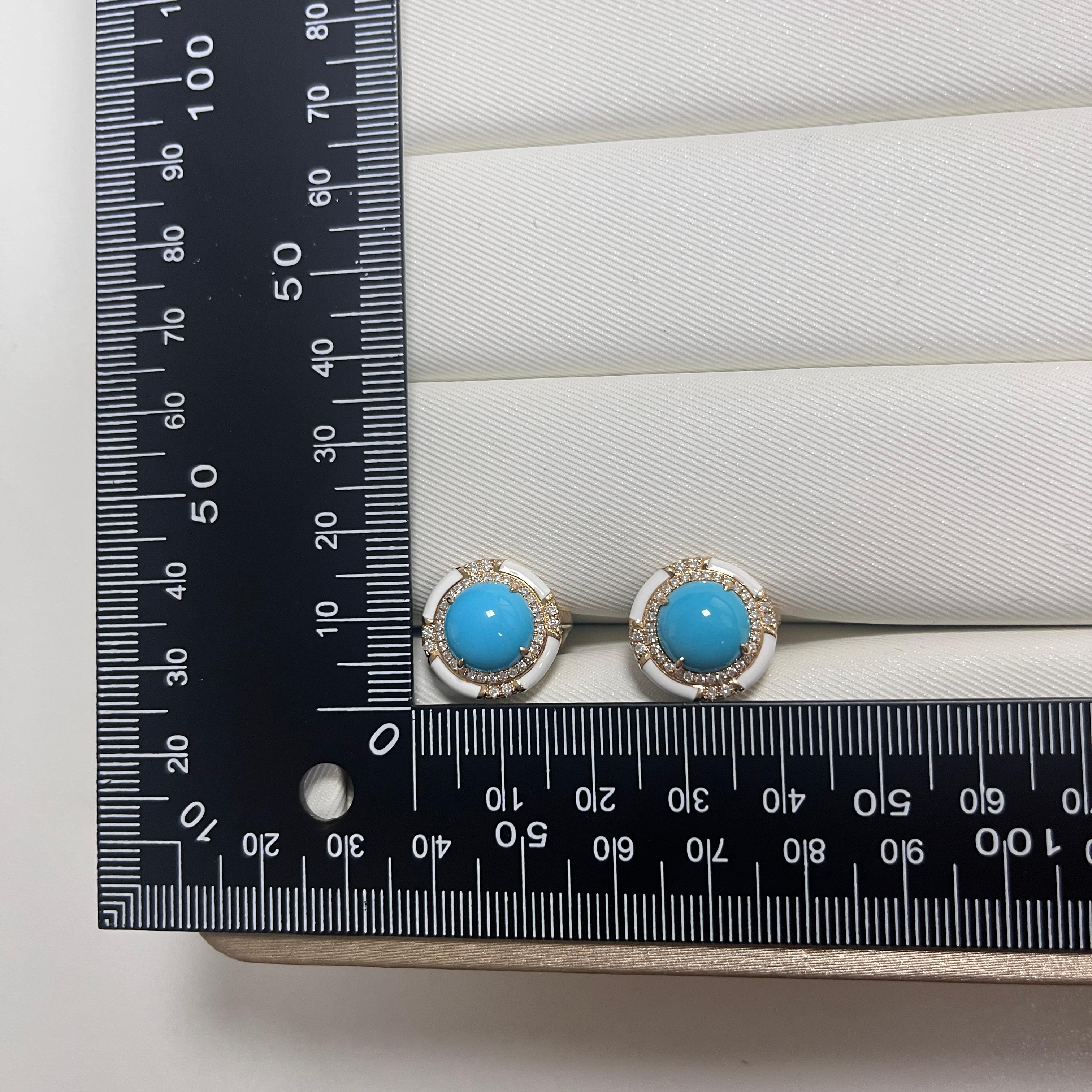6.83Ct Sleeping Beauty Turquoise Diamond Enamel Earring in 18 Karat Yellow Gold In New Condition For Sale In Hong Kong, HK
