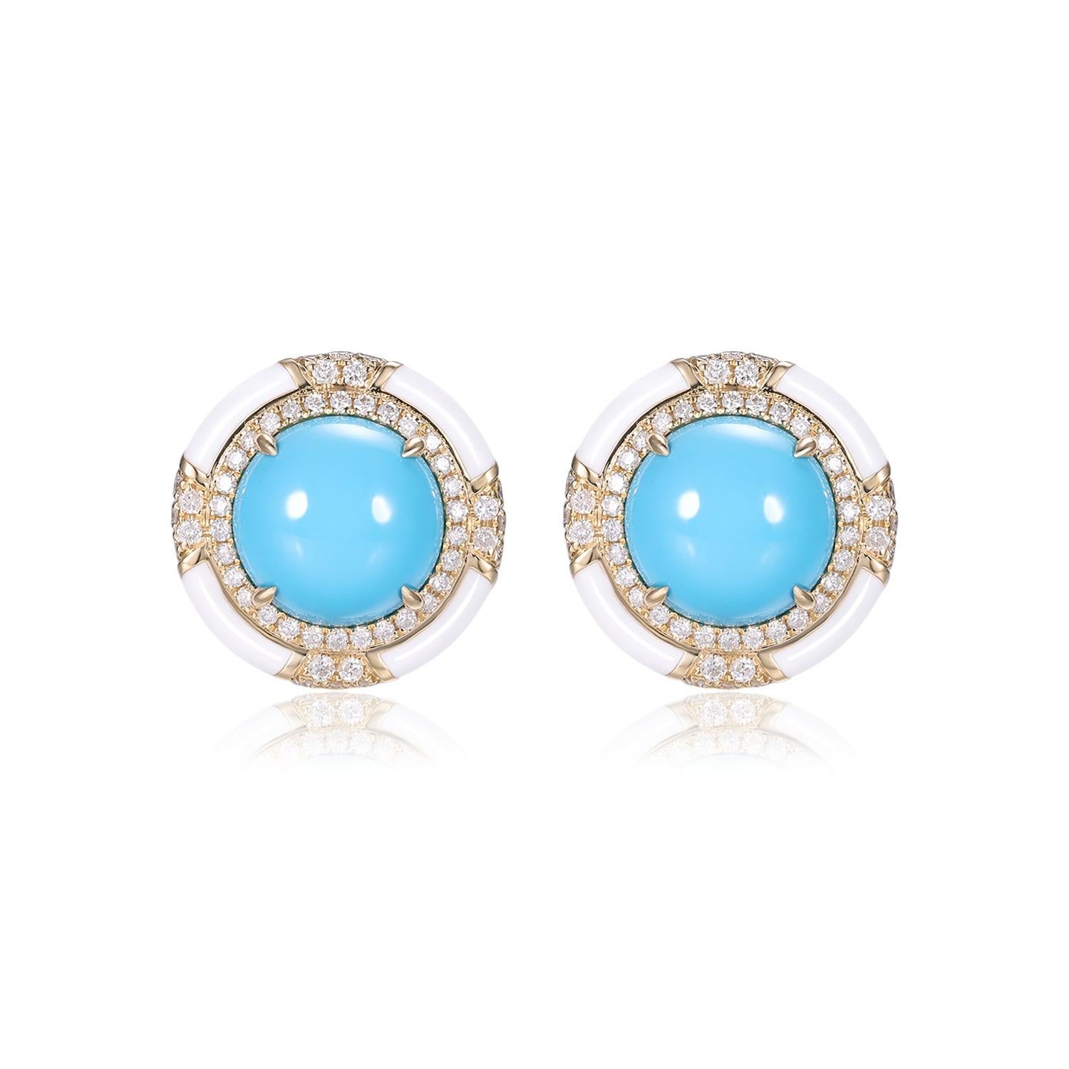 6.83Ct Sleeping Beauty Turquoise Diamond Enamel Earring in 18 Karat Yellow Gold For Sale 1