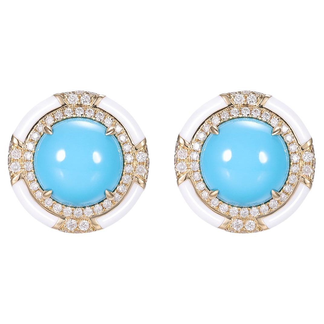 6.83Ct Sleeping Beauty Turquoise Diamond Enamel Earring in 18 Karat Yellow Gold