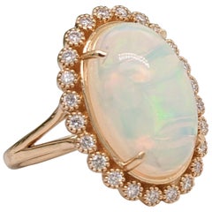 6.83ct Vintage Style Opal w Bezel Set Diamond Halo in 14K Gold Oval 17x11.5mm