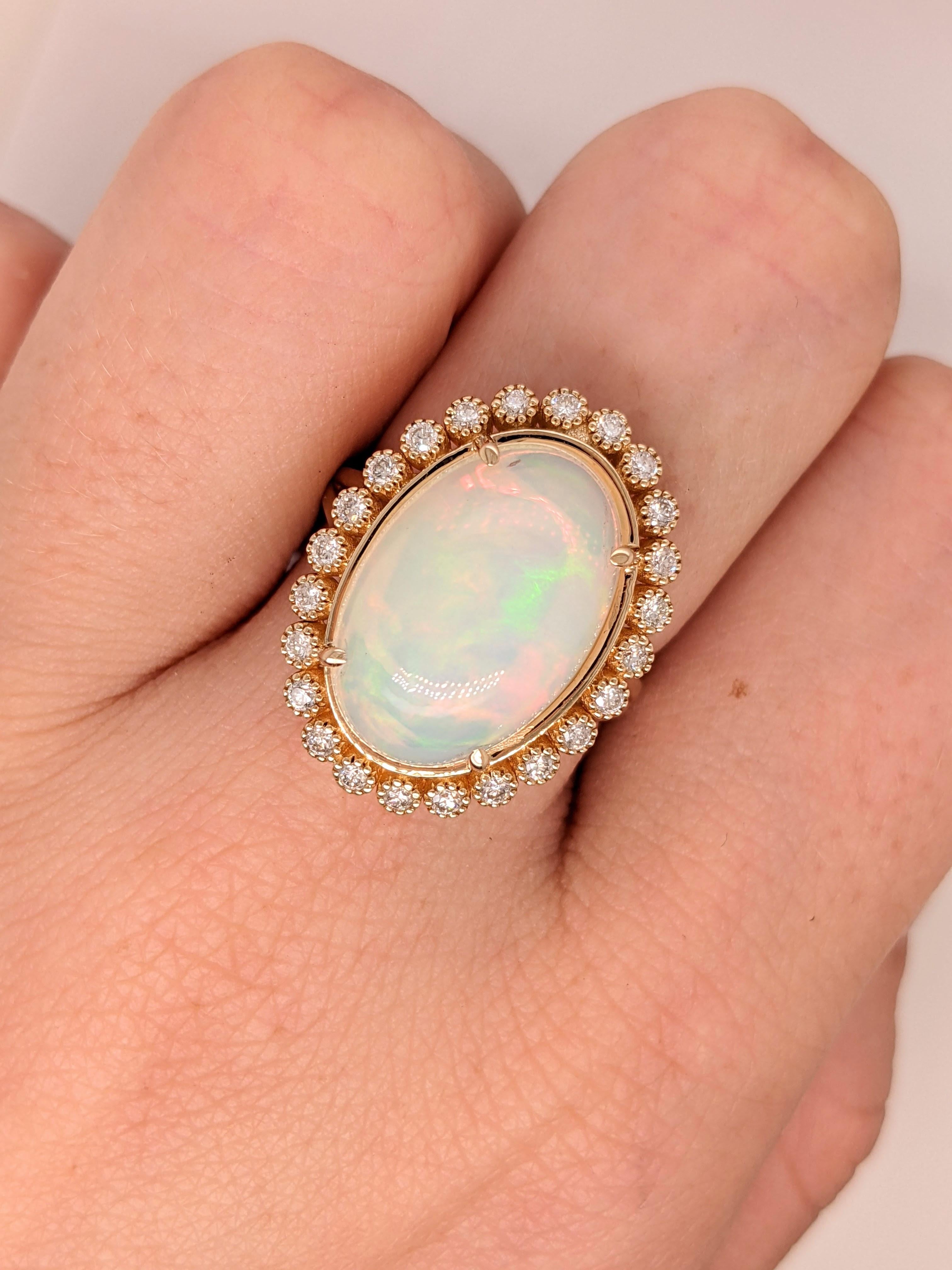 6.83ct Vintage Style Opal w Bezel Set Diamond Halo in 14K Gold Oval 17x11.5mm In New Condition For Sale In Columbus, OH
