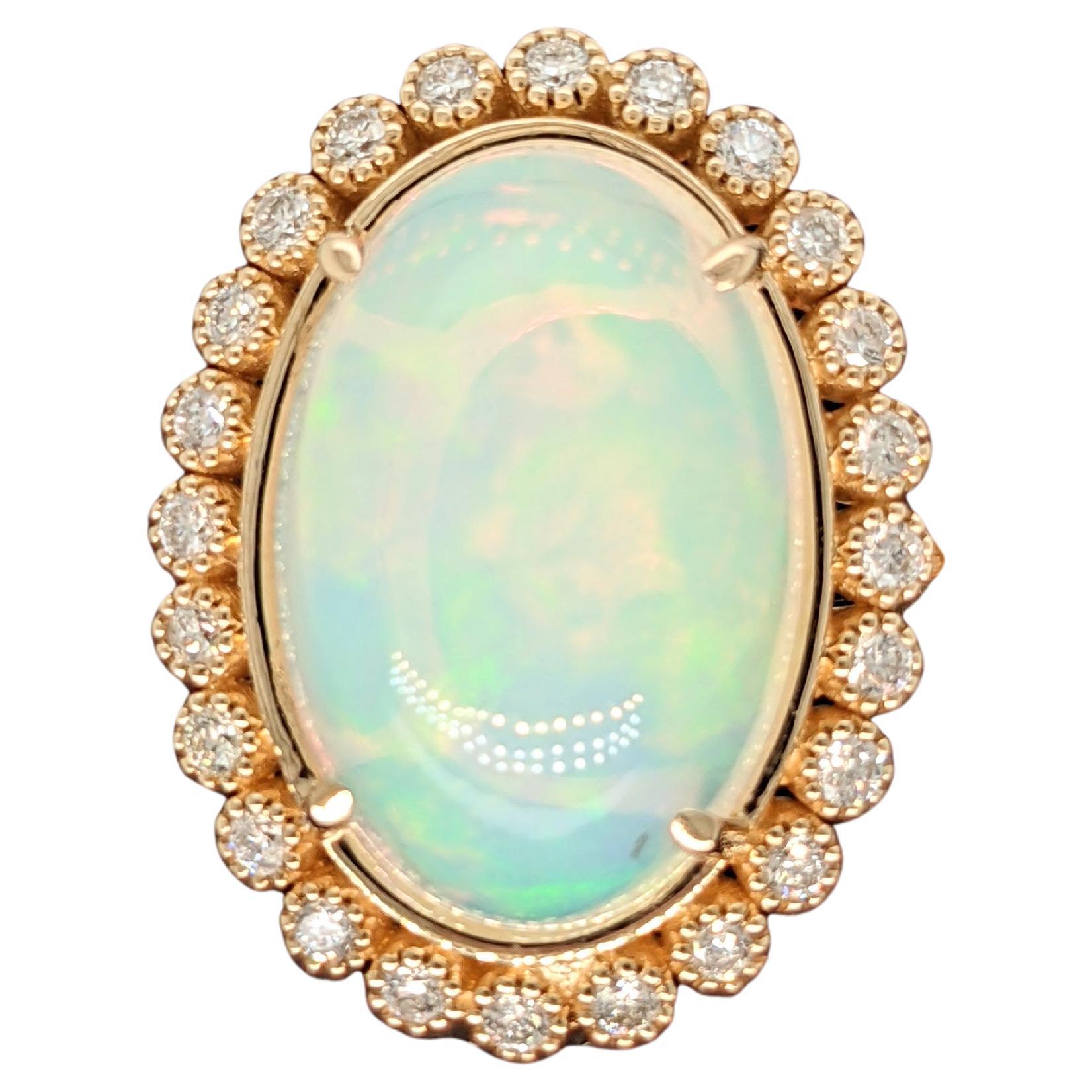 6,83ct Vintage Style Opal w L�ünette gesetzt Diamant Halo in 14K Gold Oval 17x11,5mm