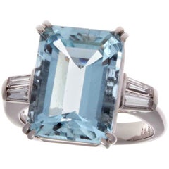 6.84 Carat Aquamarine Diamond Platinum Ring