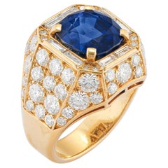 6.84 Carat Cushion Statement Royal Blue Sapphire  18K Gold Radiant Elegance