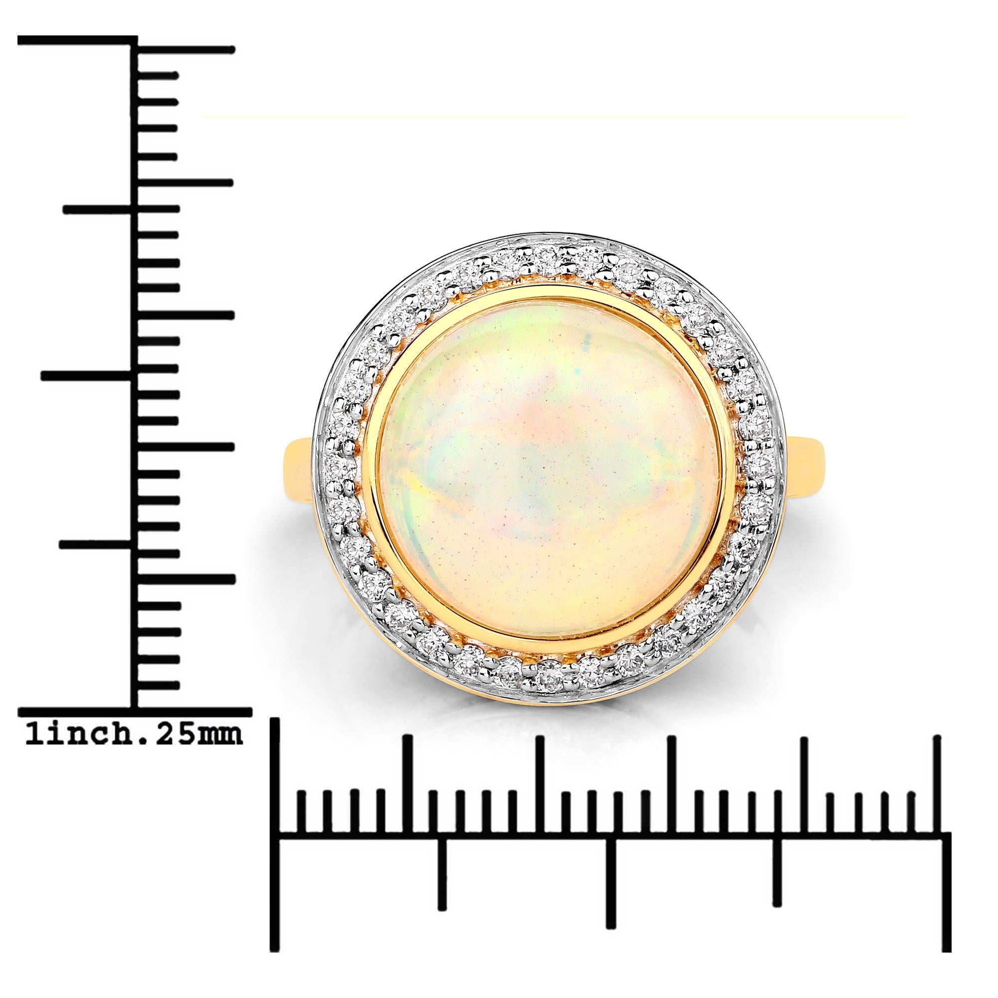 Contemporary 6.84 Carat Ethiopian Opal and Diamond 14 Karat Yellow Gold Ring For Sale