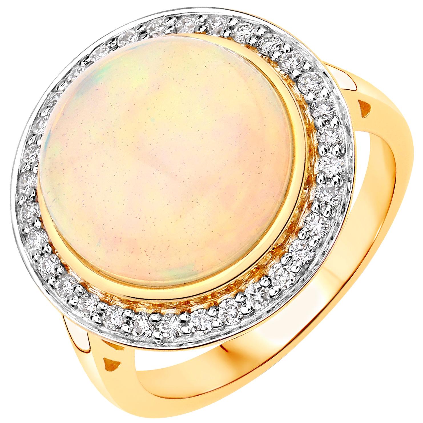 6.84 Carat Ethiopian Opal and Diamond 14 Karat Yellow Gold Ring For Sale