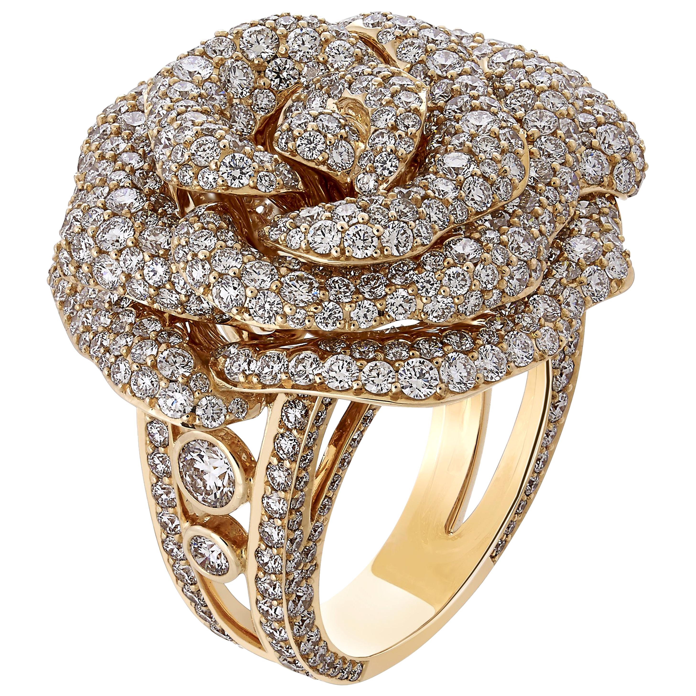 6.84 Carat Exquisite Diamond Pave Rose Ring in 18 Karat Pink Gold For Sale