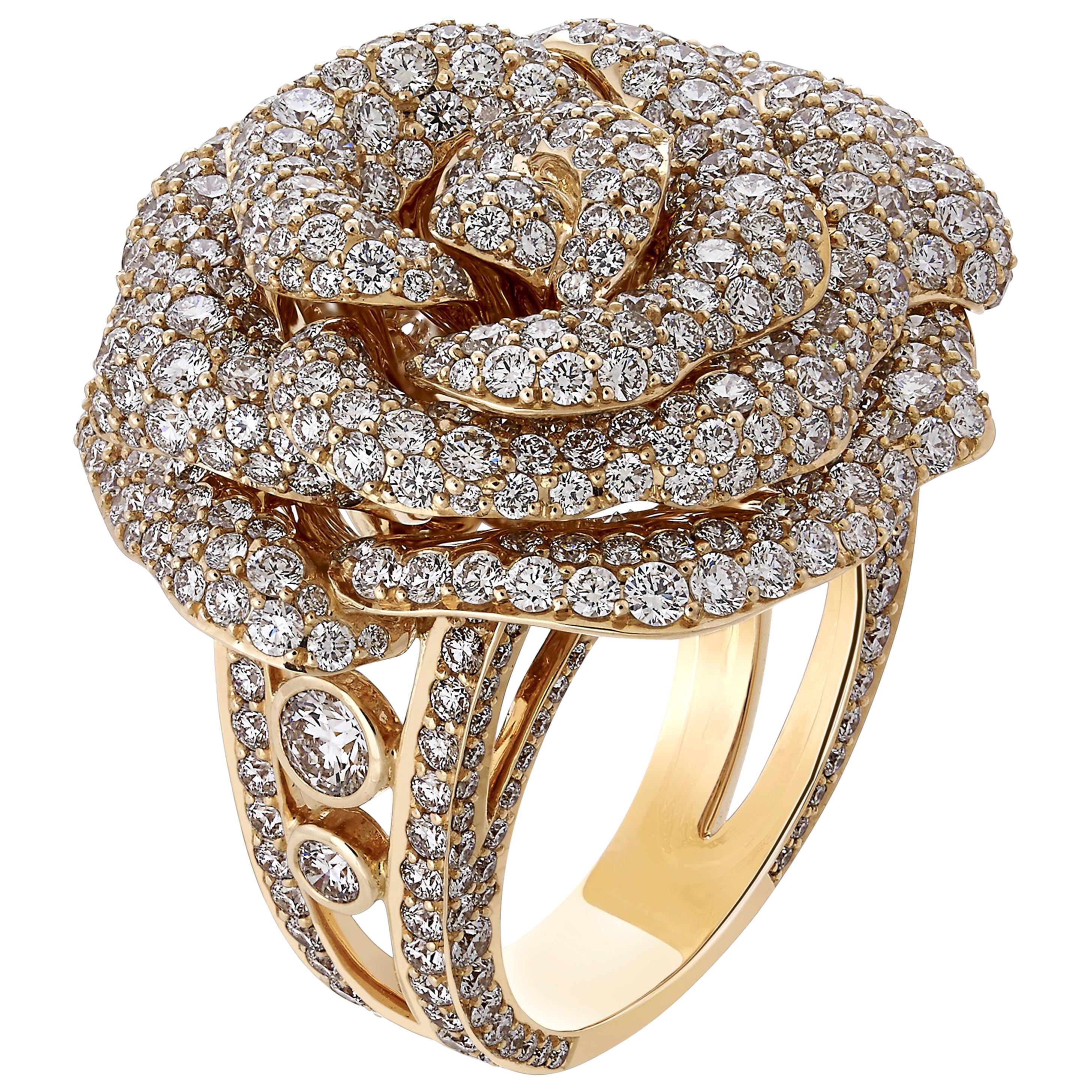 6.84 Carat Exquisite Diamond Pave Rose Ring in 18 Karat Pink Gold