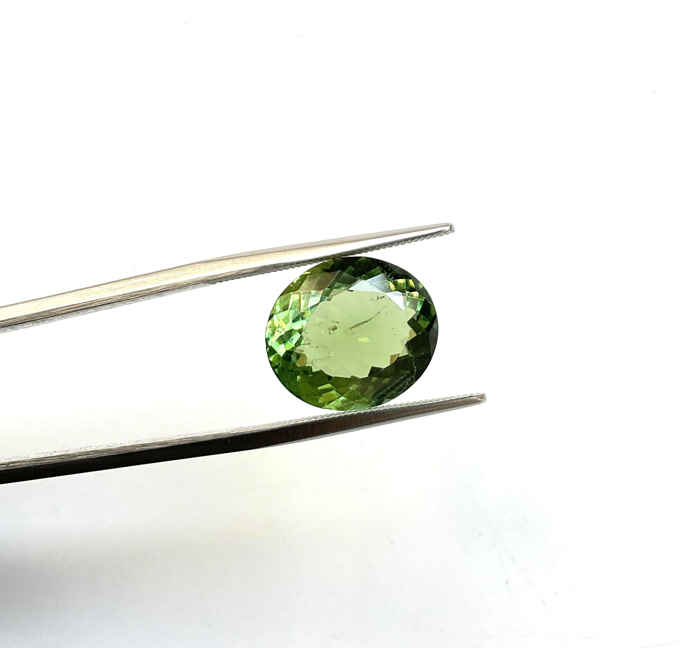 Women's or Men's 6.84 Carats Green Tourmaline Oval Faceted Cut stone For Jewelry Natural Gemstone For Sale