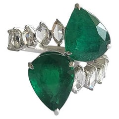 6.84 Carats Natural Zambian Emerald & Rose Cut Diamonds Cocktail Cluster Ring