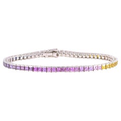 6.84 Carats Rainbow Multi Color Sapphires set in 18K White Gold Bracelet