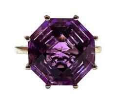 6.84 Ct Purple Amethyst Solitaire Sterling Silver Ring Size 8.25