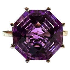 6.84 Ct Purple Amethyst Solitaire Sterling Silver Ring Size 8.25