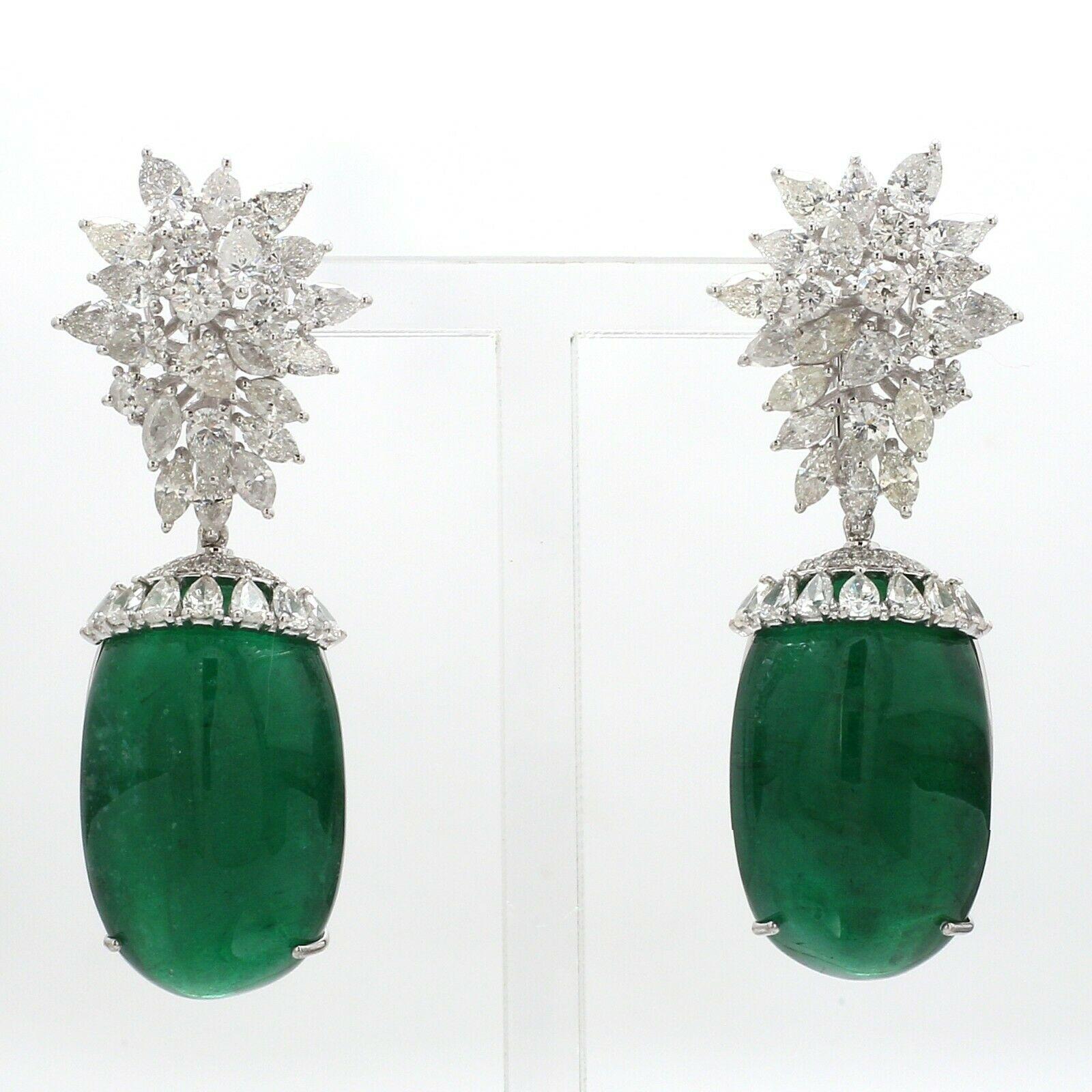 Mixed Cut 68.40 Carat Diamond Emerald 14 Karat White Gold Chandelier Earrings For Sale