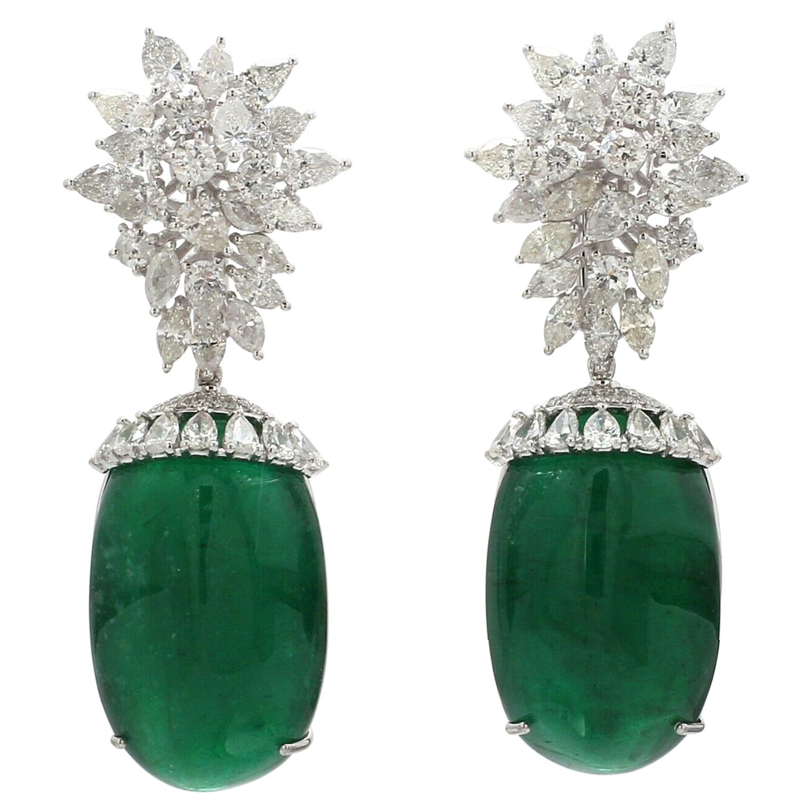 68.40 Carat Diamond Emerald 14 Karat White Gold Chandelier Earrings